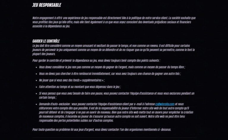 WinRolla Casino jeu responsable